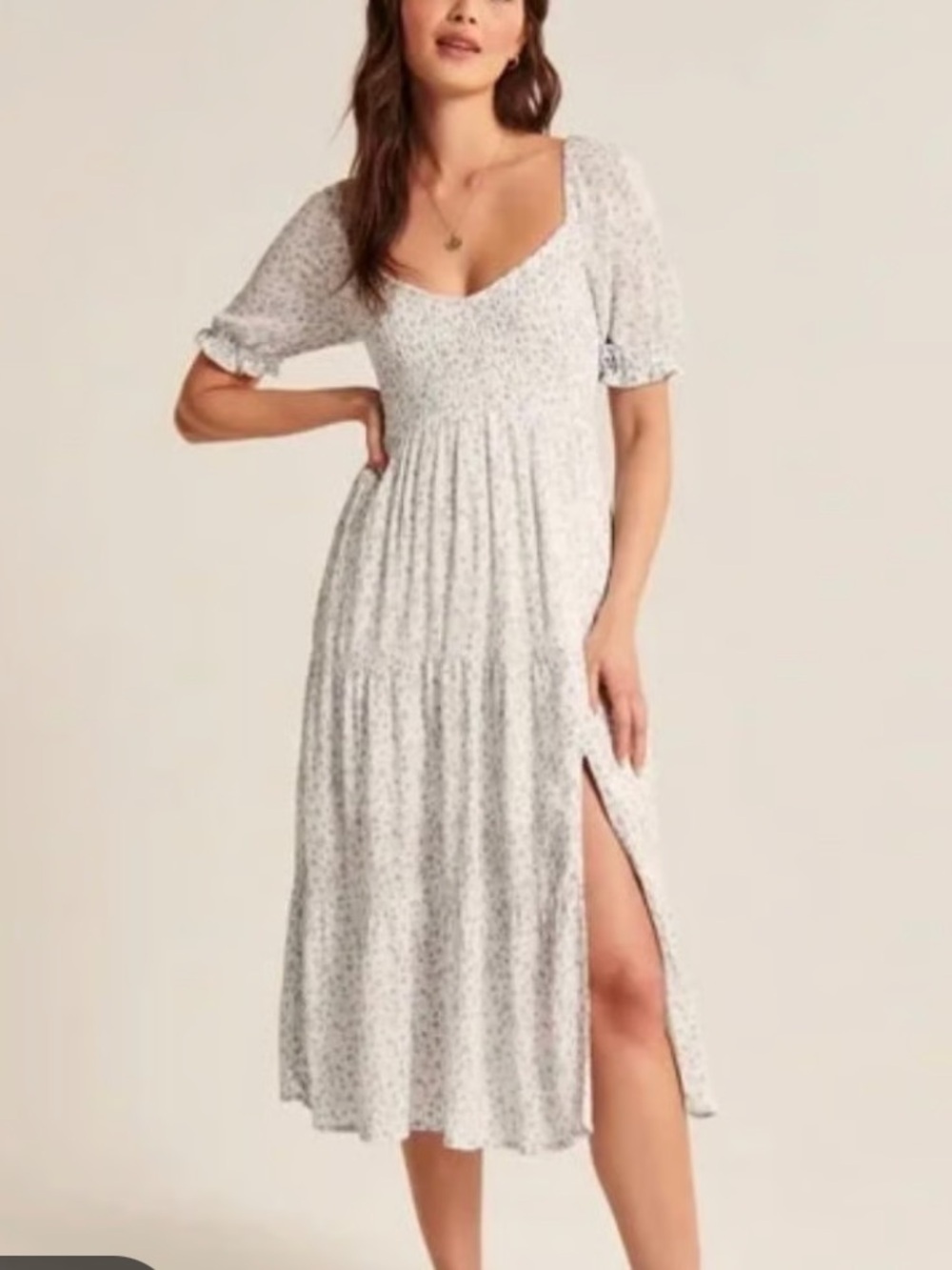 Abercrombie & Fitch White Blue Ditzy Floral Smocked Bodice Midi Dress Size XLT